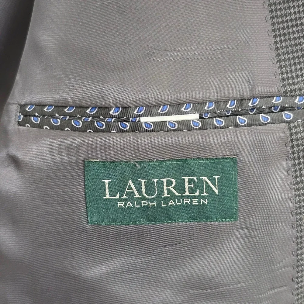 Lauren Ralph Lauren Mens Grey Micro Check 2 Button Sport Coat Blazer 48L 48 Long